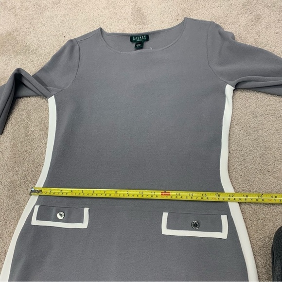 Lauren Ralph Lauren gray ivory white knit bodycon midi dress Sz 10 NWT - Picture 10 of 14